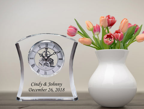 Etched Black Colorfill Engraving Personalization Tower Da Vinci Crystal Clock Silver Dial Desk Shelf Clock