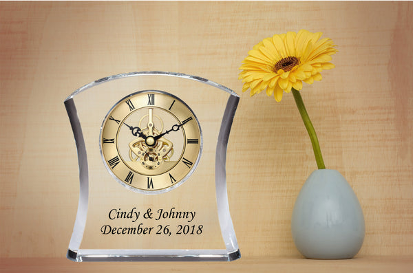 Etched Personalized Crystal Tabletop Desk Clock Black Colorfill Luxury Unique Shelf Table Anniversary Birthday Gift Spouse Bride Retirement