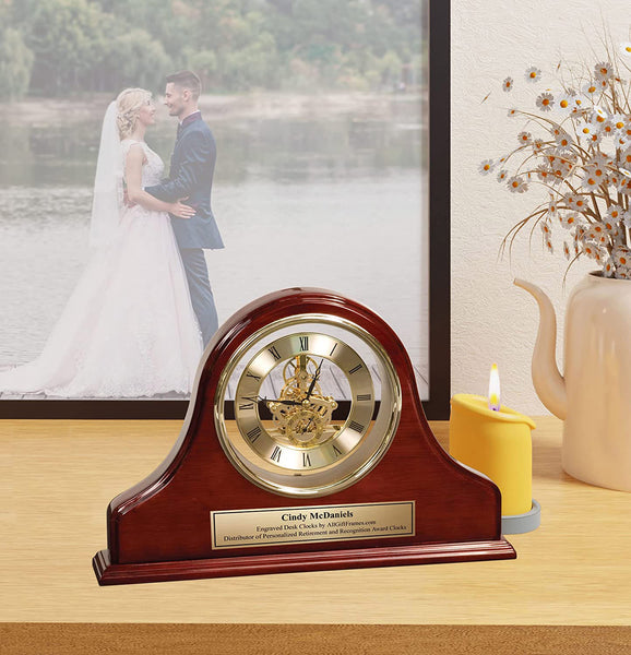 Orient Mantle Wood Mahogany Da Vinci Clock with Gold Engraving Plate Retirement Wedding Anniversary Gift Employee Recognition Birthday