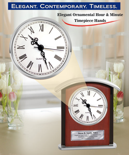 Silver Engrave Personalized Clock Etched Engraving Plate Etched Retirement Service Award Coworker Boss Gift Present Housewarming Tabletop