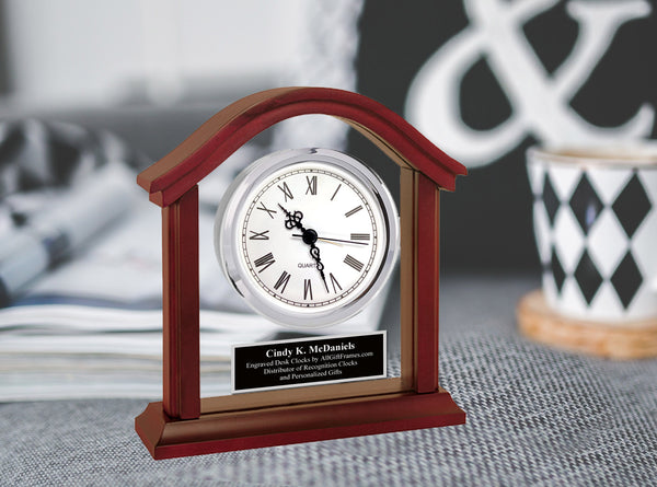 Wood Glass Engraved Clock Silver Engraving Plate Shelf Etched Graduation Gift Employee Service Award Retiree Present Graduate Etched Present